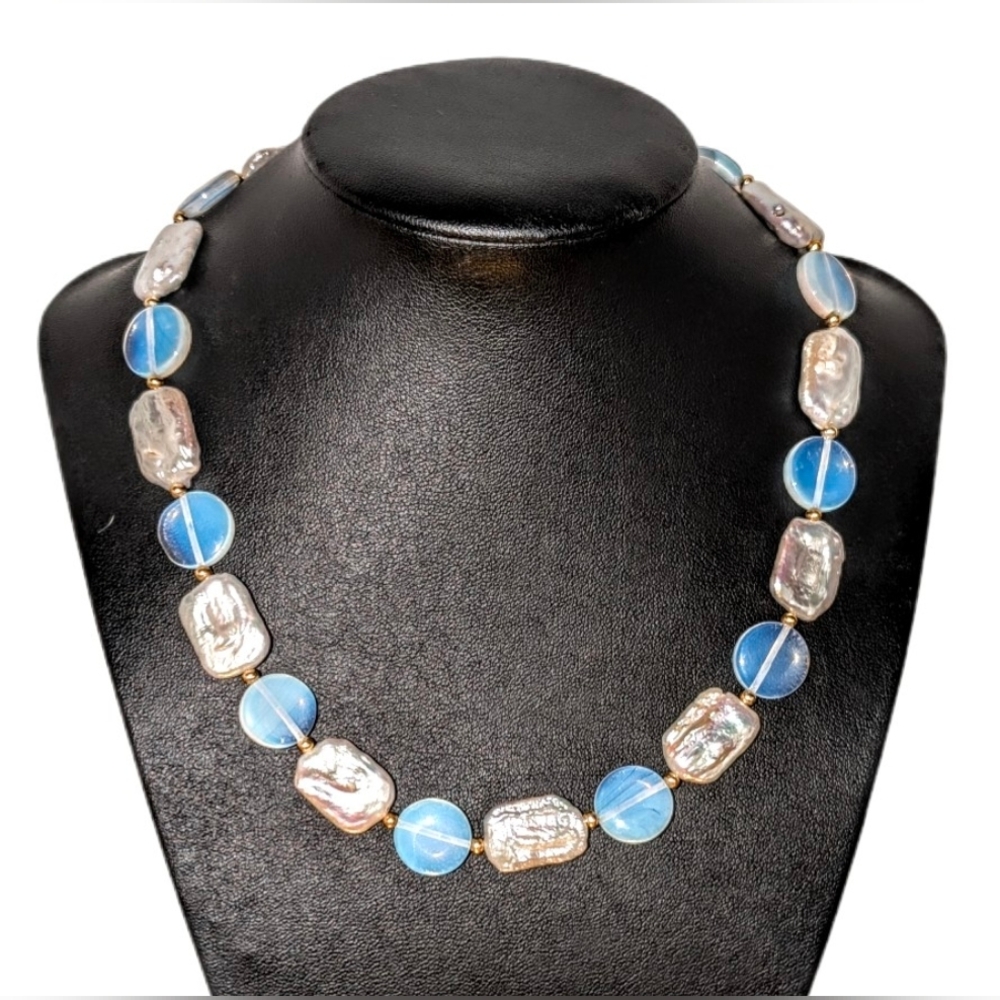 Handmade Opal and Pearl Stones Necklace - Picture 5 of 11